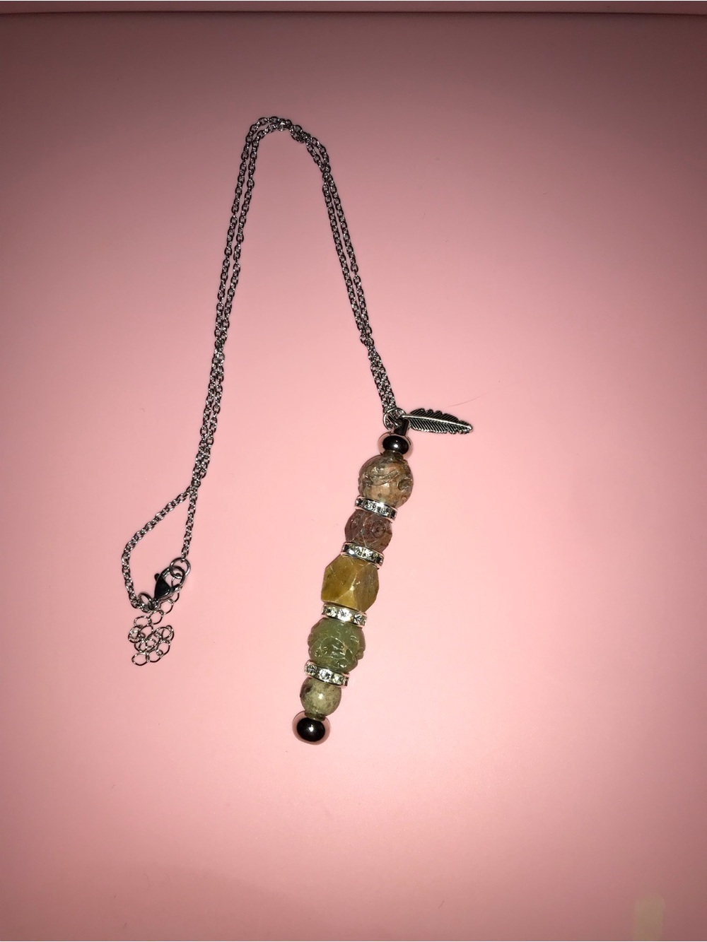 Beaded Pendant Rearview Mirror Charm with real gem stones